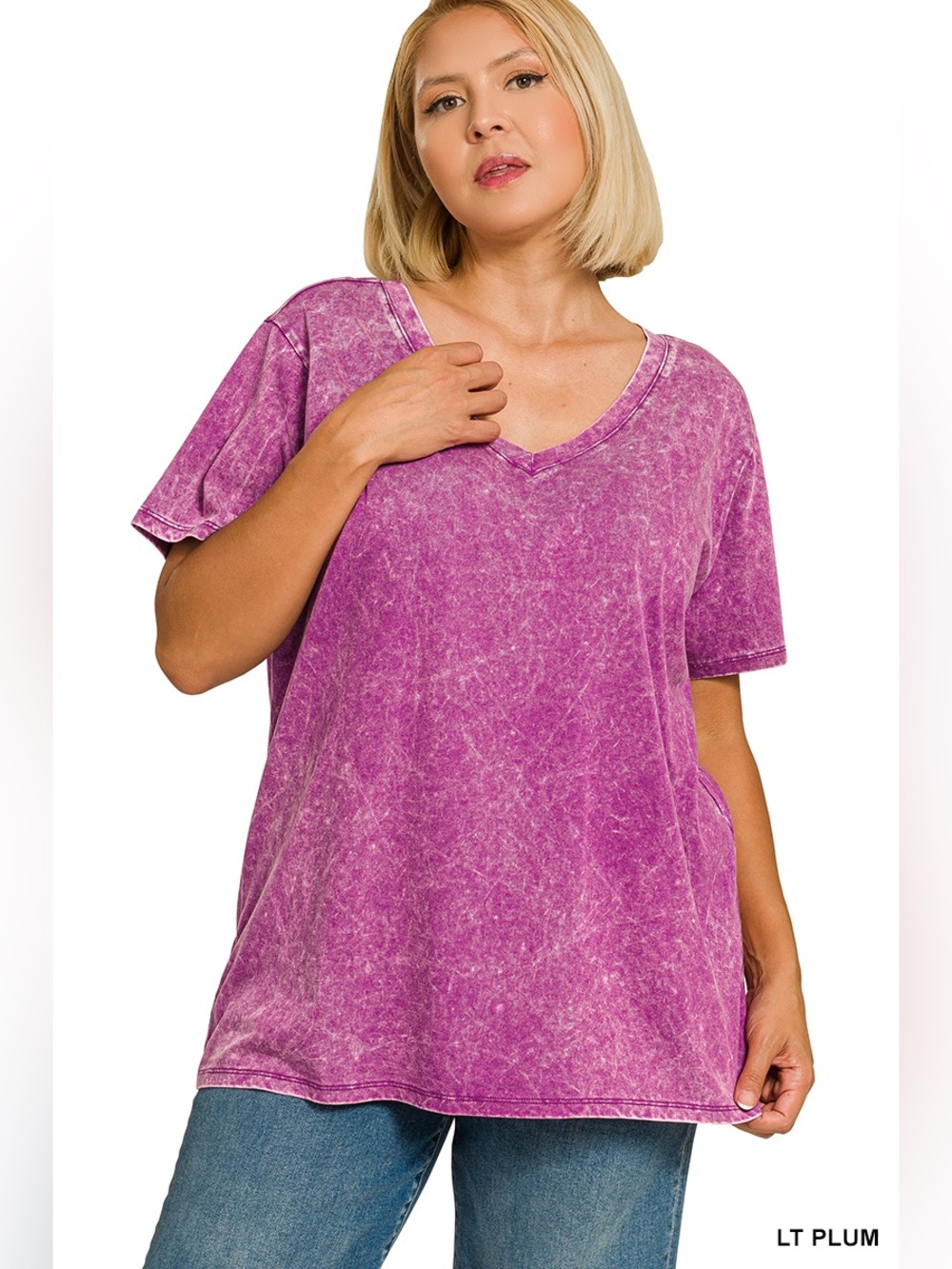 Zenana WASHED SHORT SLEEVE V-NECK TOP